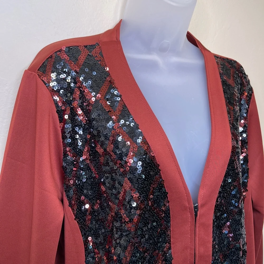 Bob Mackie | Wearable Art Sequin Zip Up Athleisure Track Scuba Glam Jacket